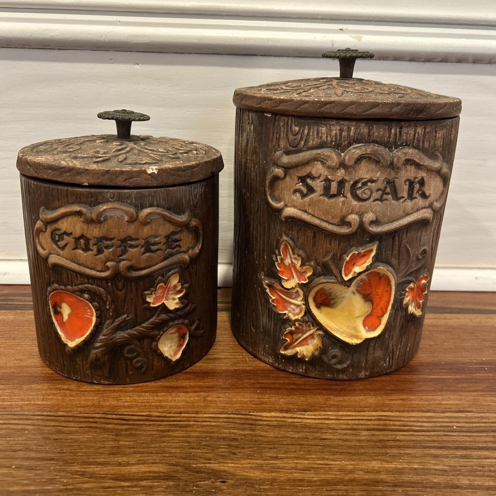 Vintage Set Of 2 Treasure Craft Ceramic Canister Set Sugar And Coffee